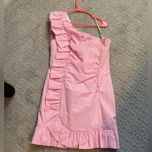 Lilly Pulitzer Pink Seersucker Tiffani One Shoulder Dress
